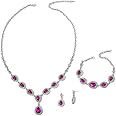 Shop LC Costume Jewelry Set for Women Teardrop Necklace Bracelet Earrings Crystal Bridal Wedding Jewelry Sets for Brides Bridal Necklace 20" & Bracelet 7.5'' Birthday Gifts