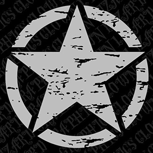 22" Freedom Star Distressed Military Decal Fits Jeep Rubicon Wrangler JK Liberty Willy's With Free Bumper Sticker (Metallic Silver)
