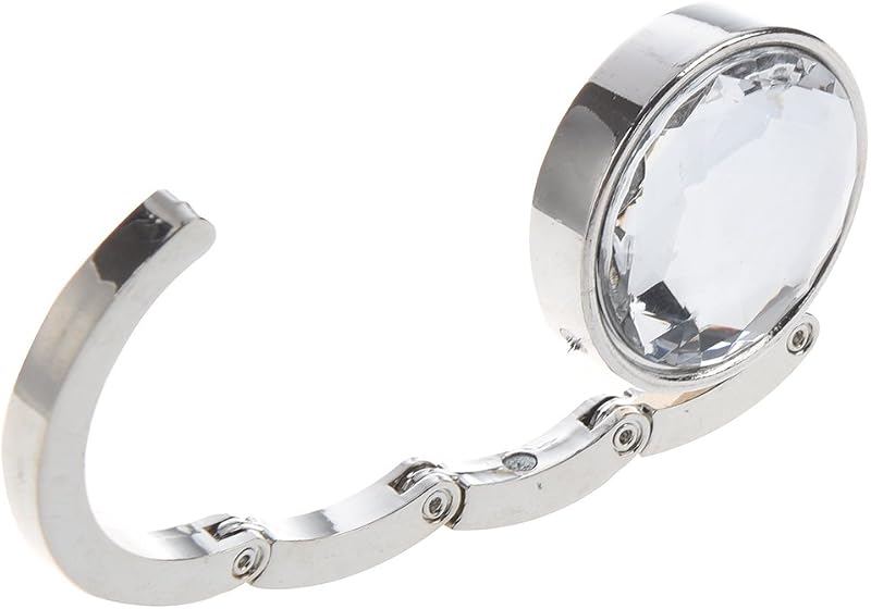 Lodokdre Foldable Crystal Alloy Handbag Hook Hanger Bag Holder White 44x13mm
