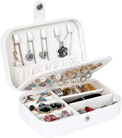 LINCloud Travel Jewelry Box for Women-Necklace Ring Storage Case with Double Layer for Gift-White