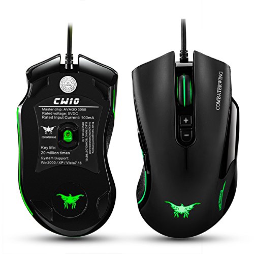 Glolink CW10 Ergonomic Gaming Mouse Wired Optical Mouse USB Mice with Adjustable DPI for Laptop Mac Computer PC Gaming(Black)