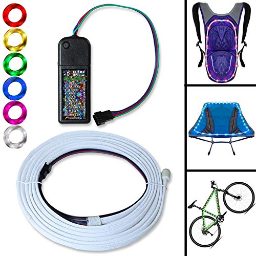 UltraPoi â€“ UltraWire â€“ Multi Color String Lights for Bike, Camping, Festivals, Safety, Emergencies - Portable Battery LED Strip - Better Than El Wire