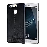 Pierre Cardin Slim Fit Leather Snap On Hard Back Cover for Huawei P9 - Black