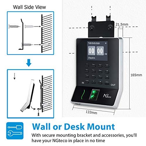 Time Clocks for Employees Small Business, 2.4GHz WiFi LAN Biometric