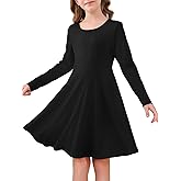 Haloumoning Girls Long Sleeve Skater Dress Kids Casual Crewneck A-Line Flowy Fall Dresses 5-14 Years