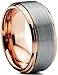 Tungsten Wedding Band Ring 10mm for Men Women Comfort Fit Grey 18K Rose Gold Plated Beveled Edge Brushed Polished