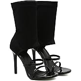 LOVEHEYNEW Women's Stretchy Cloth Gladiator Stiletto Sandals Sexy Open Toe High Heels Comfortable High Top Elastic Ankle Boot Summer Wedding Party Dating Dress Shoes