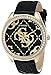 GUESS Women's U0473L2 Black & Gold-Tone Iconic Logo Watch with Genuine Crystals & Logo Embossed Patent Leather Strap