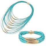 D EXCEED Jewelry Lightweight Handmade Magnet Clasp Multi Layered Rope Bib Necklace Bracelet Set for Women