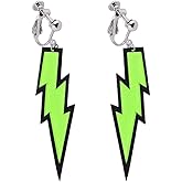 80s Clip on Earrings Acrylic Women Lightning Bolt Clip on Earrings Non Pierced Earrings Halloween Retro Earrings 80's Party Jewelry
