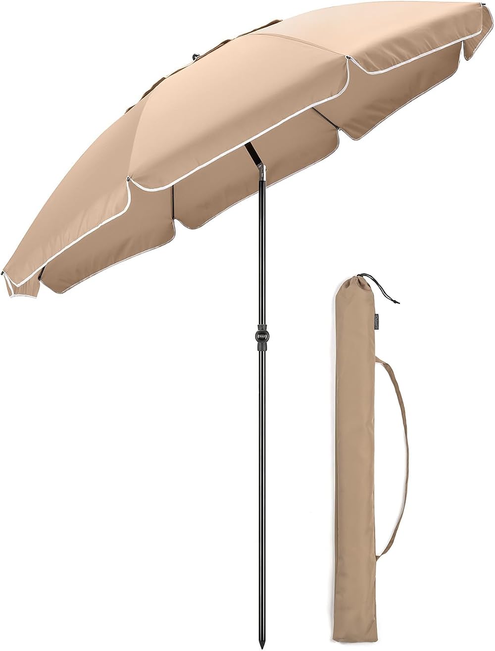 CHRISTOW Portable Beach Parasol Tilting 2m UV 50+ Taupe