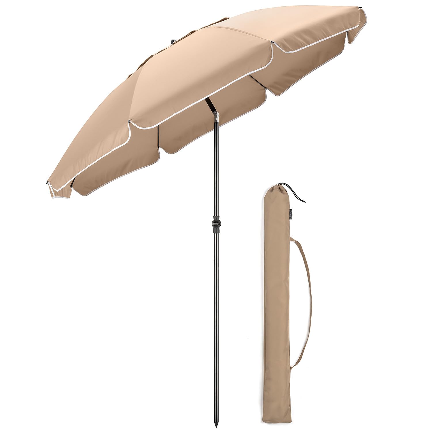 CHRISTOW Portable Beach Parasol Tilting Garden Sunshade Umbrella UV Resistant 2m (Taupe)