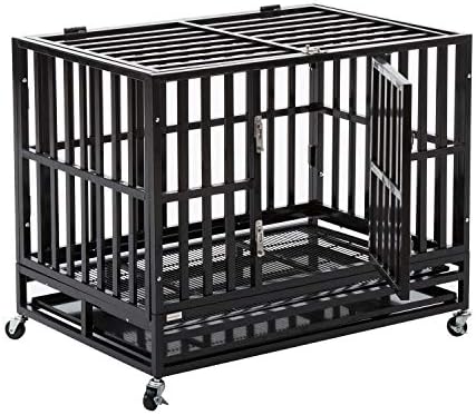 Walcut Heavy Duty Square Tube Large Dog Cage Crate Kennel Pet Playpen with Wheels and Tray