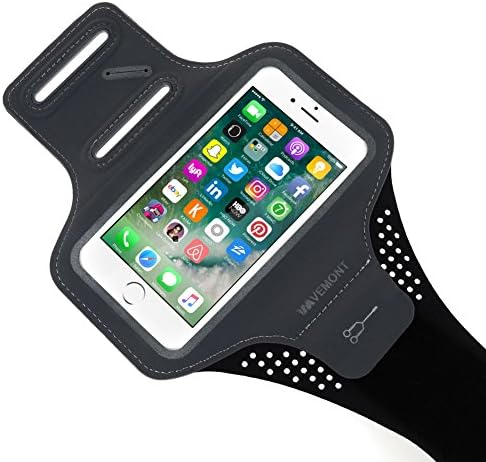 VEMONT TN-060-55BK Sports Running Armband for iPhone 7 Plus/6 Plus/6S Plus, Galaxy S7/S6/Edge/S5/Note 4, Water Resistant Extra Extension Band 5.5" Key Holder - Gray/Black