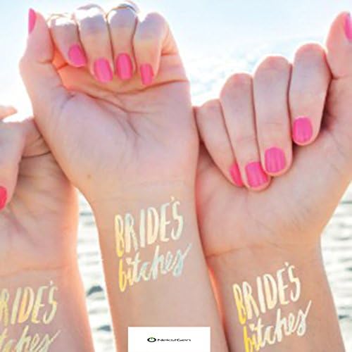 Bachelorette Hen Party Bridal Shower Temporary Tattoos Gold and Silver Metallic Foil Tattoos - Bride's Bitches Edition 20 Pack