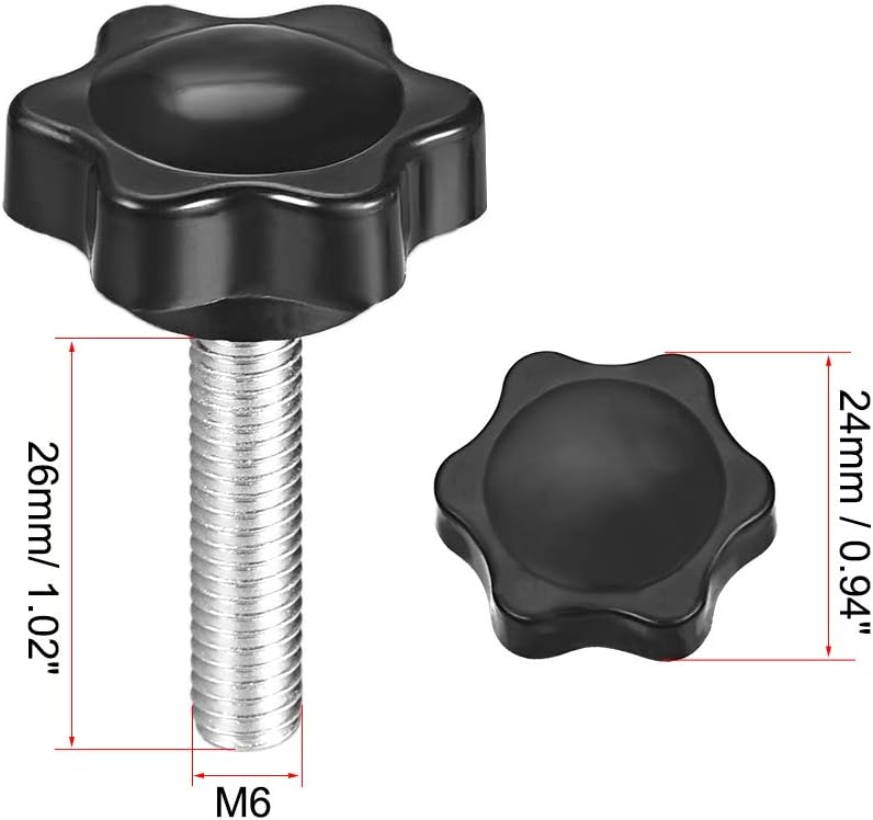 uxcell Clamping Handle Screw Knobs Handle Star Knob M6 x 26mm Male Thread 2pcs, Black, M6x26mm - Image 3