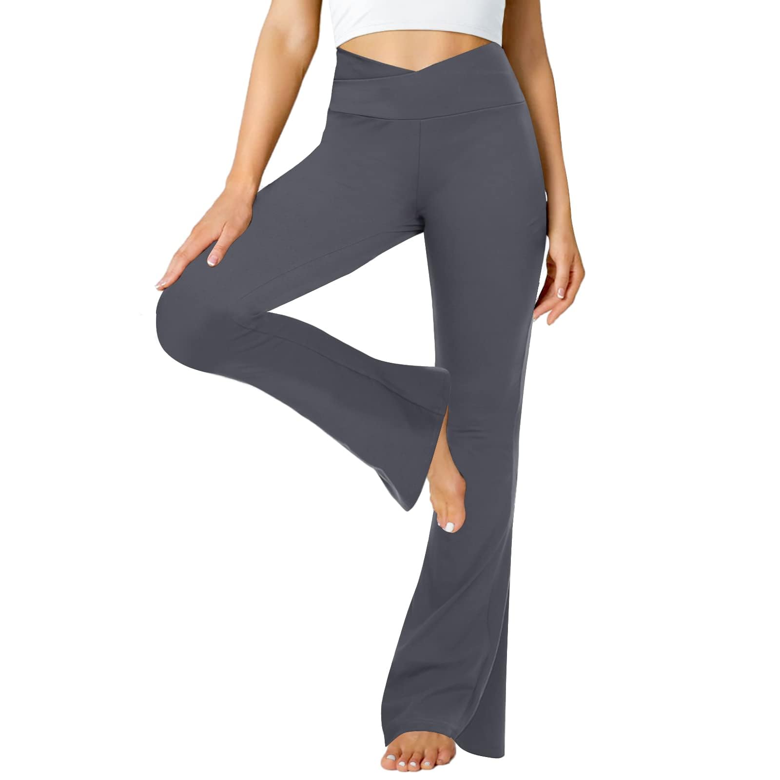 CRZ YOGA Dames Butterluxe Bootcut Flare Broek Yoga Leggings Crossover Hoge Taille Opaque Sportbroek Fitness Broek - 31''/33'' zwart L