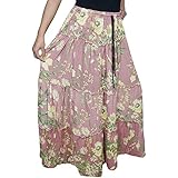 Mogul Interior Women Twirl Skirts Vintage Rose Pink Gypsy Flirtatious Long Maxi Skirts M/L