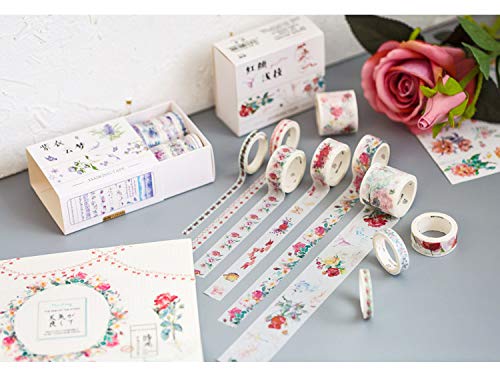 Molshine Floral Washi Masking Tape Set of 10, Spring Flower Decorative Sticky Paper Tapes for DIY Craft, Gift Wrapping, Bullet Journal, Planner, Scrapbooking (A) - Thumbnail 5