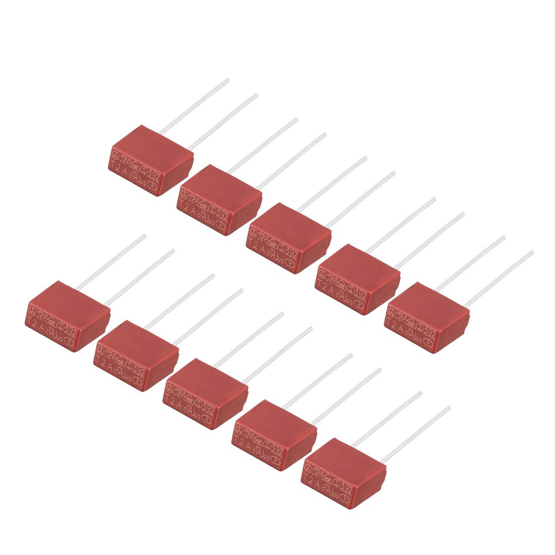 sourcing map 20Pcs DIP Mounted Miniature Square Slow Blow Micro Fuse T2A 2A 250V Red