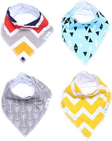 DALMI Absorbent 100% Organic Cotton Bandana Drool Bibs with Snaps for Baby: 4-Pack Colorful Prints - Modern Gift Set - Great Shower Idea - Free e-Book