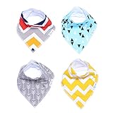 DALMI Absorbent 100% Organic Cotton Bandana Drool Bibs with Snaps for Baby: 4-Pack Colorful Prints - Modern Gift Set - Great Shower Idea - Free e-Book