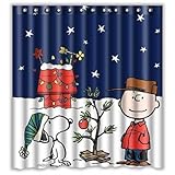 HomeMo Custom Peanuts Christmas Snoopy Waterproof Bathroom Shower Curtain Polyester Fabric Shower Curtain Size 66 X 72