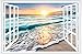 FLFK Fake Window Wall Sticker - Sunset Beach Faux Window Wall Mural for Wall Decor, Stick and Peel Wall Decals,16