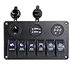 Proelectric-Blue-LED-Light-2-Waterproof-MarineBoat-Car-Switch-Panel-6-Gang-USB-Charger-Voltage-Indicator-Power-Socket-5-pin-On-Off-Rocker-Switch