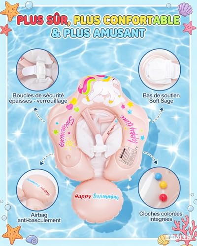 Baby Swim Ring with Removable Canopy UPF 50+, Adjustable Baby Float, Inflatable Swimming Pool, Safety Seat, Sun Protection, Waterproof, Anti-Turn, Non-Toxic, 3-36 Months
