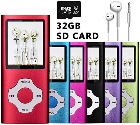 VOLGER DIGITAL 32GB Versatile Mini MP3 MP4 Music Player Internal Micro SD Card Lossless Sound Hi-Fi Entry Video Movie Player FM Radio Voice Recording Photo Viewer E-book Reader Media Player (Red)