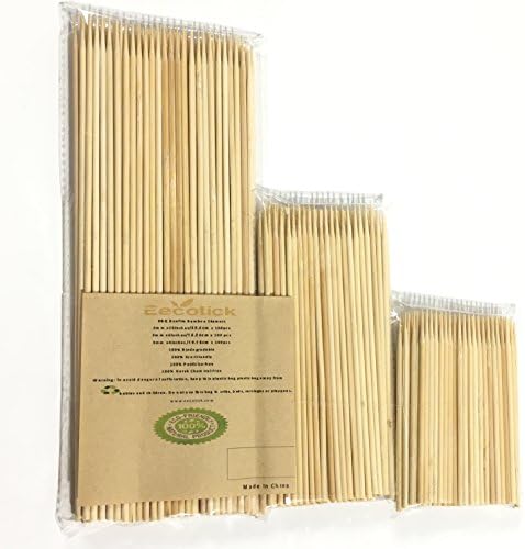 Eecotick Bamboo Skewers 6 inches(15.24cm)+4 inches(10.16cm)+10 inches (25.4cm), Set of 300, 100 Pieces per Pack,3 mm Thick, no Splinter nor Flimsy, Great for shish-kabobs, Seafood and All Grilling