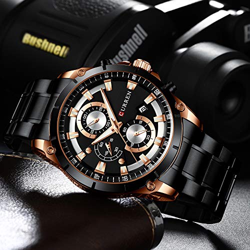 Cronógrafo Negro Hombres Relojes Moda Deportes Hombre Reloj de Pulsera Correa de Cuero Calendario - Imagen 5
