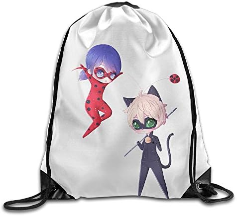 KFJNJINS Miraculous Ladybug And Cat Noir Logo Drawstring Backpack Sack Bag
