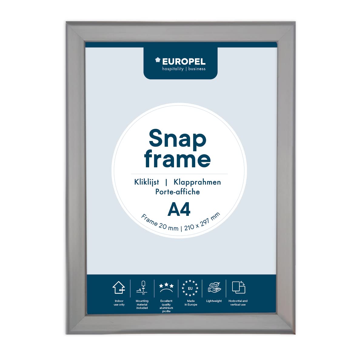 EUROPEL Snap Frame A4, 20 mm Aluminium Anodised Construction And Anti-Glare Cover Clip Poster Holders for Retail And Advertising Displays Notice Sign Board Frame for Walls