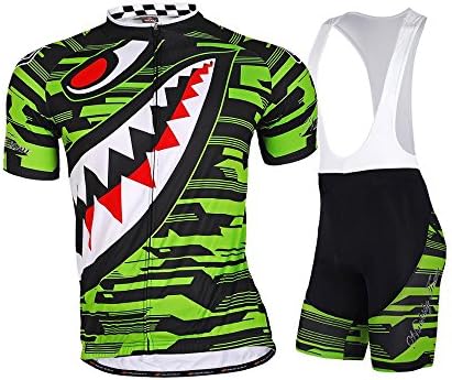 NUCKILY Men's Summer Polyester Bike Wear Sharp Tooth Design Cycling Jersey And Bib Short Set Green XX-Large