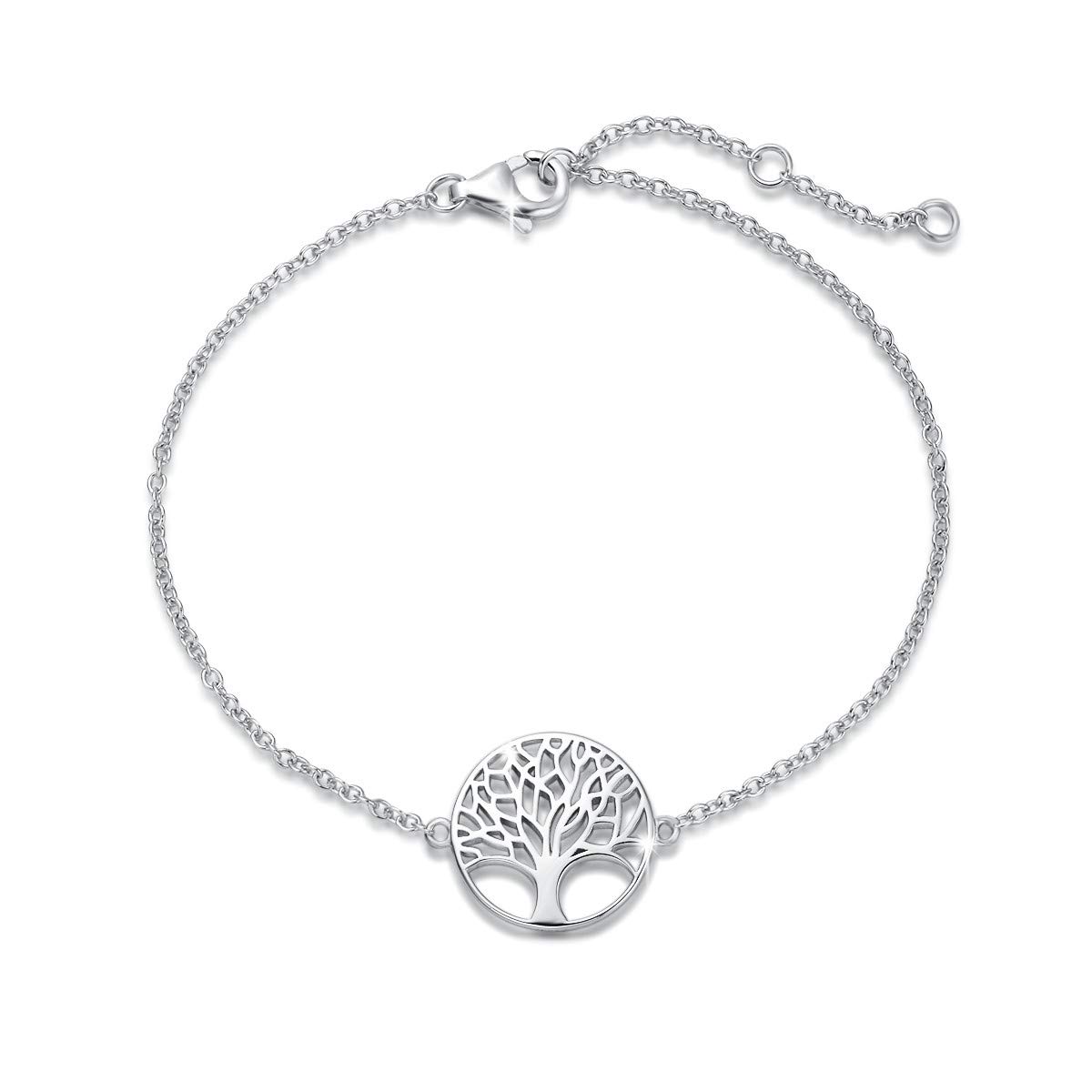 Carleen Tree of Life Bracelet Solid 925 Sterling Silver White Gold Plated Minimalist Love Family Tree Charm Jewellery for Women Girls Teenagers - Chain Length: 6 + 1.2 Inch