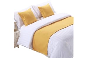 YIH Bed Runner Yellow 3 Pcs Set, Luxury Bedding Scarf Pad Decorative Table Runner Bed Protector Slip Cover for Pets, 1 Bed Runner + 2 Cushion Cover, 82 Inches by 19 Inches
