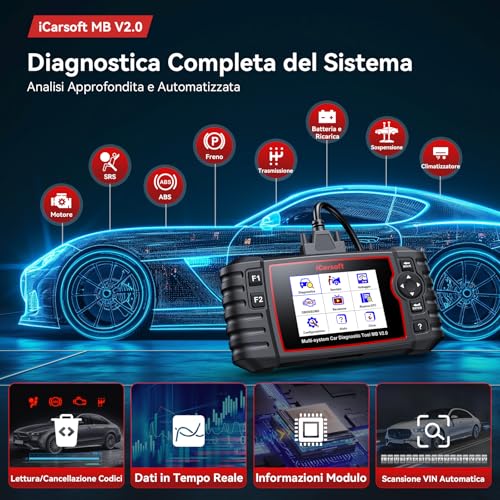 iCarsoft OBD2 Scanner for Ben.z/Maybach/Sprinter, MB V2.0 Full System Code Reader Engine/ABS/Transmission, Car Diagnostic Tool 8 Reset Oil/EPB/SAS/BLD/INJ/ETC/TPMS/DPF, Battery Test, Lifetime Update