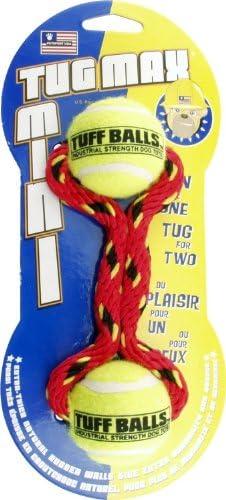 PetSportMini Tug Max Dog Toys | 7" Heavy Duty Braided Rope with Two 1.8" Tuff Durable Tennis Balls, Colors Will Vary (Pack of 1)