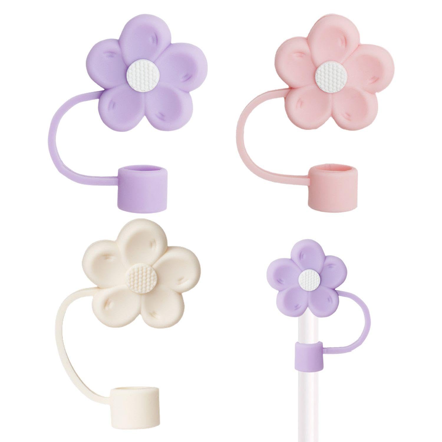 FFDHWU 3 Pcs Silicone Flower Straw Caps, Eco-Friendly, Fits Stanley Cups & More