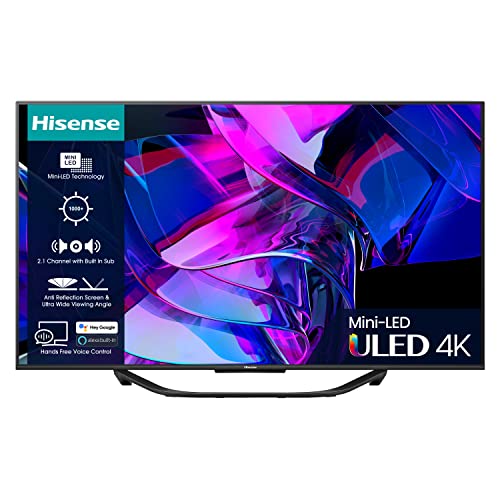 Hisense 55 Inch 144Hz ULED Mini-LED Smart TV 55U7KQTUK - 144Hz VRR, HDMI 2.1, Quantum Dot Colour, Dolby Vision IQ, VIDAA Smart TV, and Youtube, Freeview Play, Netflix and Disney+ (2023 Model)