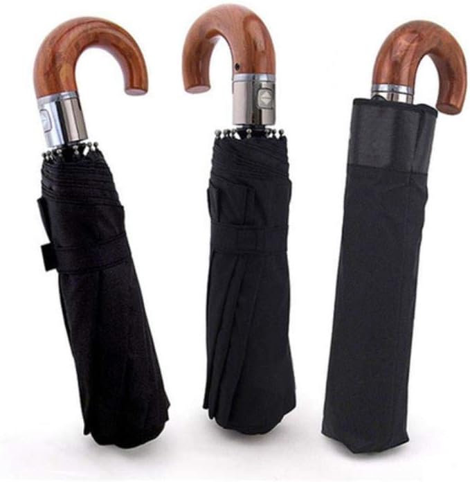 Oiuytghjkl The wooden handle umbrella rain women automatic folding