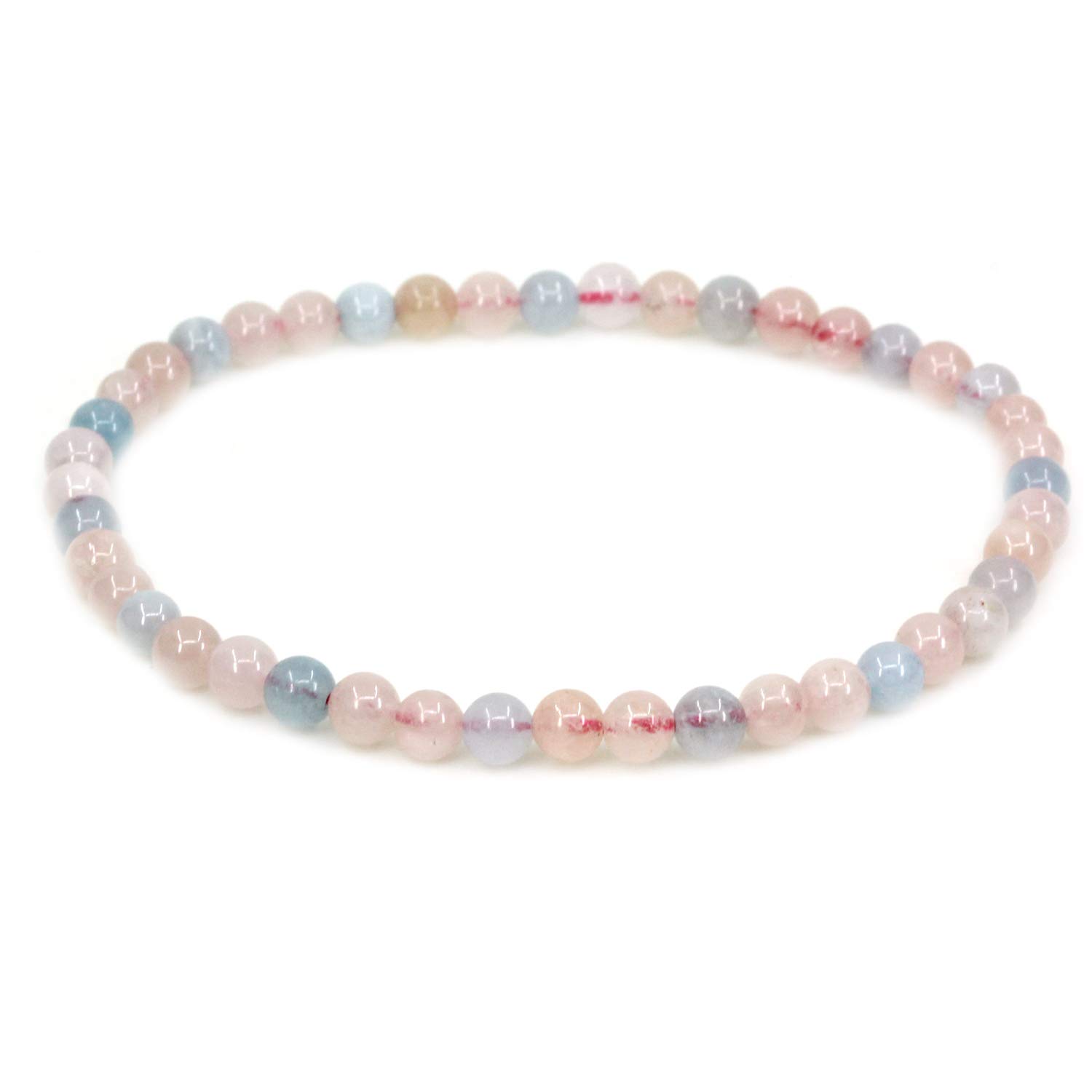 CHENYUE Natural AA Grade Morganite Beryl Aquamarine 4mm Round Beads Stretch Bracelet 7" Unisex