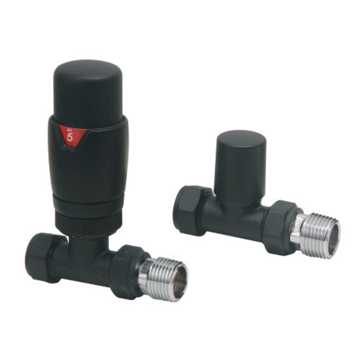 Noir Designer Straight TRV Thermostatic Radiator Valves 15mm Black | Energy Saving |