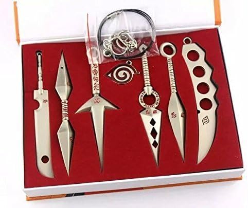 Caraguez Anime Naruto Cosplay Model Metal Weapons Swords & Necklace Pendants (7pc/Set Silver Props)
