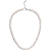 Freshwater Cultured Pearl Necklace, Real Pearl Necklace with Silver Chain and Clasp, Jewelry for Valentine's Day Brides Wedding Gifts for Women Her Wife Sister