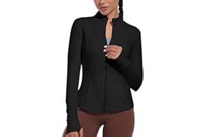 Cighay Women's Athletic Jacket Zip Up Workout Jacket With Pockets Running Hoodless Yoga Jacket Slim Fit With Thumb Holes