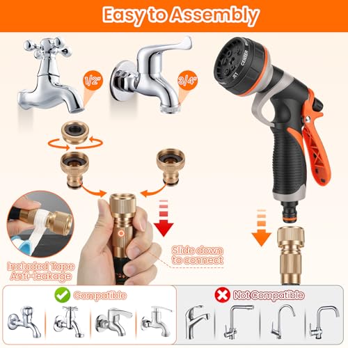 Expandable Garden Hose 30 m with Automatic Reel, 8 Modes of Spray Gun, Retractable Flexible Garden Hose, Leak-Proof Metal Connector, for Medium Garden, Patio, Cleaning
