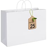 MESHA Gift Paper Bags White Large 16x6x12 25 Pack,Kraft Gift Bags with Handles for Shopping Birthday Party Favor Grocery Retail Merchandise Wedding Sacks